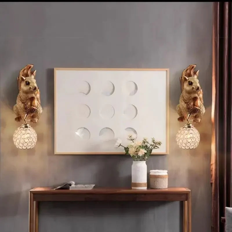 Afralia™ Cute Squirrel Resin LED Wall Lamps for Home Decor and Lighting
