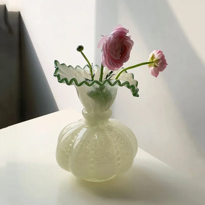 Afralia™ Pumpkin Wave Glass Vase: Hand-made European Retro Design for Floral Arrangements