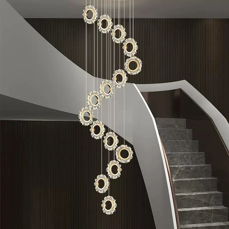 Afralia™ Flower Ring Chandelier for Duplex Living Room and Dining Room