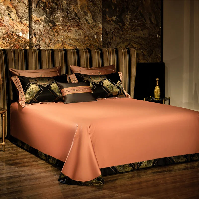 Afralia™ Luxury Black Gold Brocade Jacquard Cotton Bedding Set