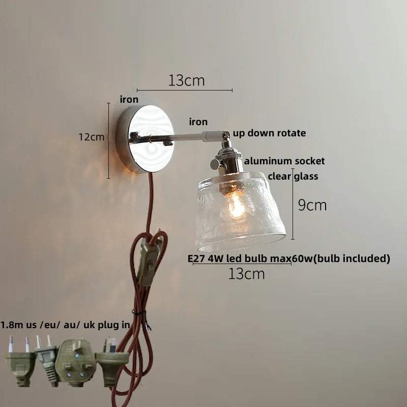 Afralia™ Clear Glass LED Wall Lamp Pull Chain Switch Modern Up Down Rotatable Stair Light Fixtures