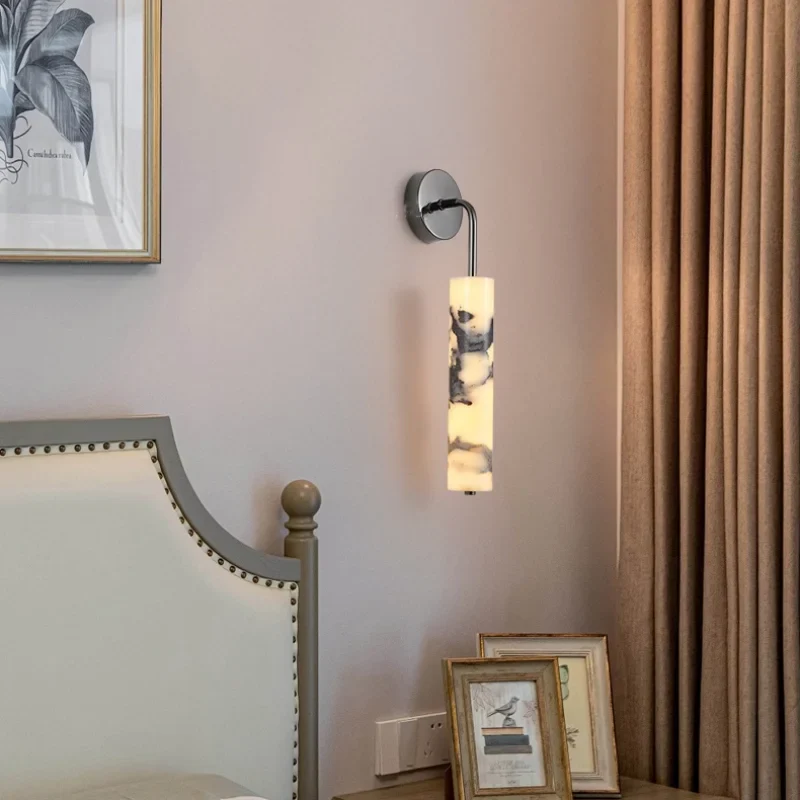 Afralia™ Carbon Steel LED Wall Lamp with Pull Chain Switch & Marble Stone Fixtures