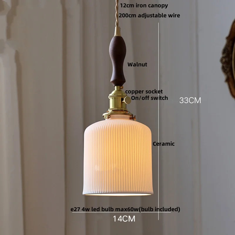 Afralia™ Ceramic LED Pendant Light Fixture with Adjustable Wire, Brass Knob Switch