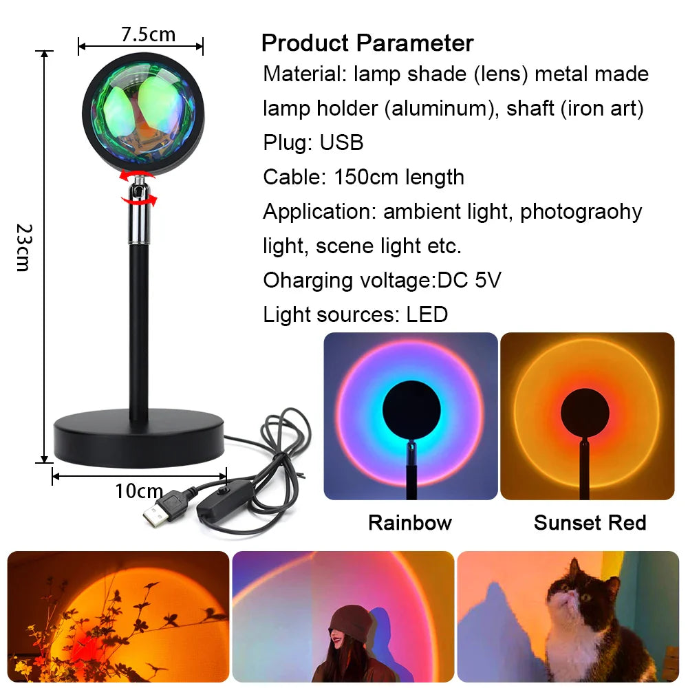 Afralia™ Rainbow Sunset LED Night Light Projector for Party Atmosphere