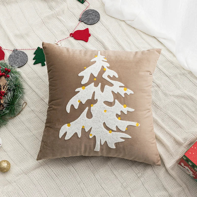 Afralia™ Tufted Embroidered Nordic Christmas Cushion Cover Set with Festive Beige White Design