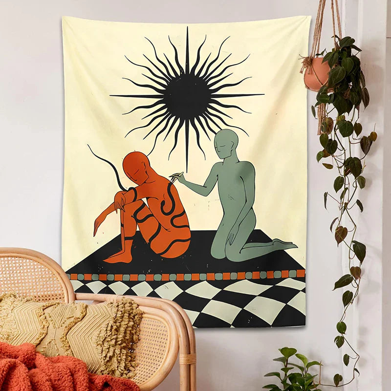 Afralia™ Sun Hippie Tapestry Wall Hanging for Home Decor, Psychedelic Bohemian Cloth Mural