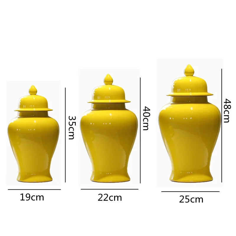 Afralia™ Yellow Ceramic Ginger Jar Vase: Chinese Decor for Home Decoration & Storage