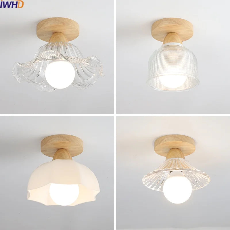 Afralia™ LED Ceiling Lamp Modern Style Wood Glass Luminaria