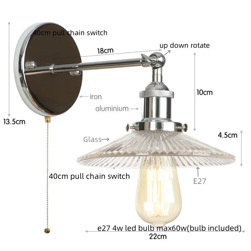 Afralia™ Vintage Chrome LED Wall Light with Clear Glass Sconce for Indoor Bedroom