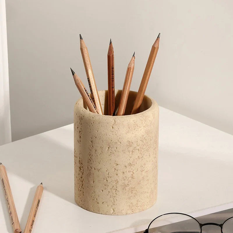 Afralia™ Yellow Cave Stone Pen Holder, Desktop Organizer & Home Decor