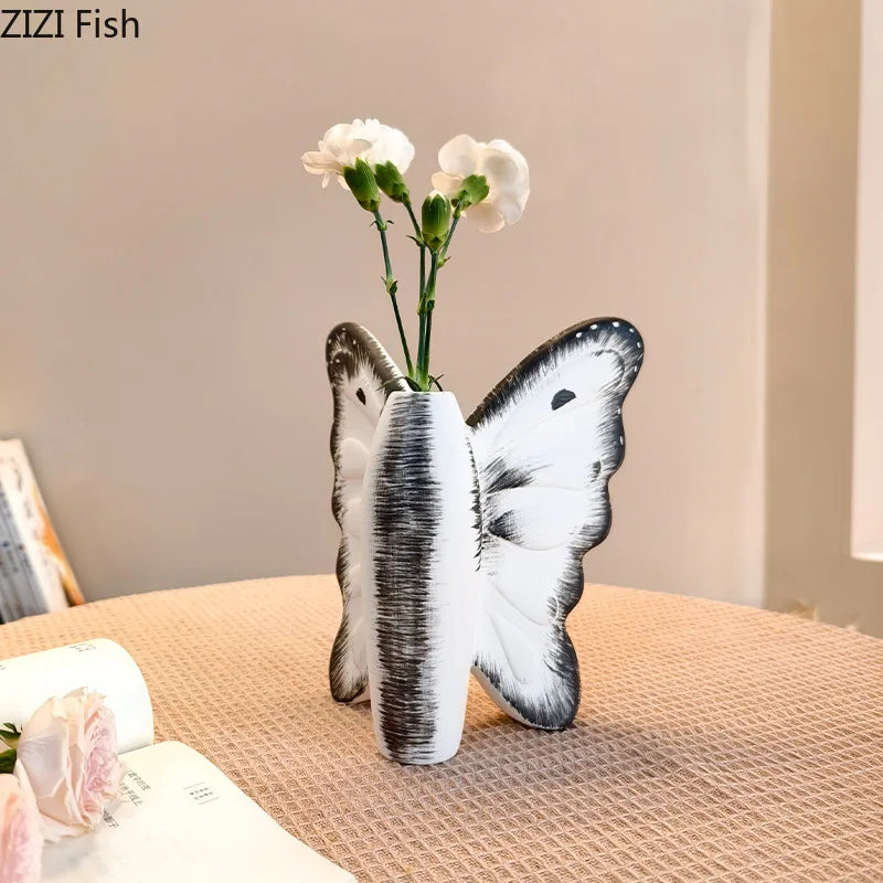 Afralia™ Dark Butterfly Ceramic Vase for Table Decoration and Floral Arrangement