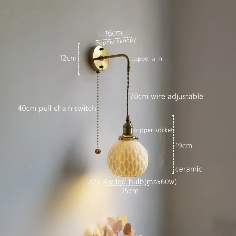 Afralia™ Nordic LED Ceramic Copper Wall Lamp Sconce for Bedroom Bathroom Mirror