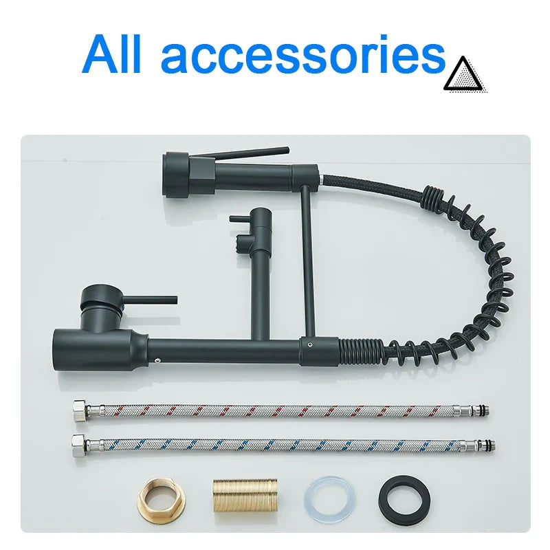Afralia™ Black Kitchen Faucet Spring Pull Down Sprayer Dual Spout Nozzle Mixer Tap