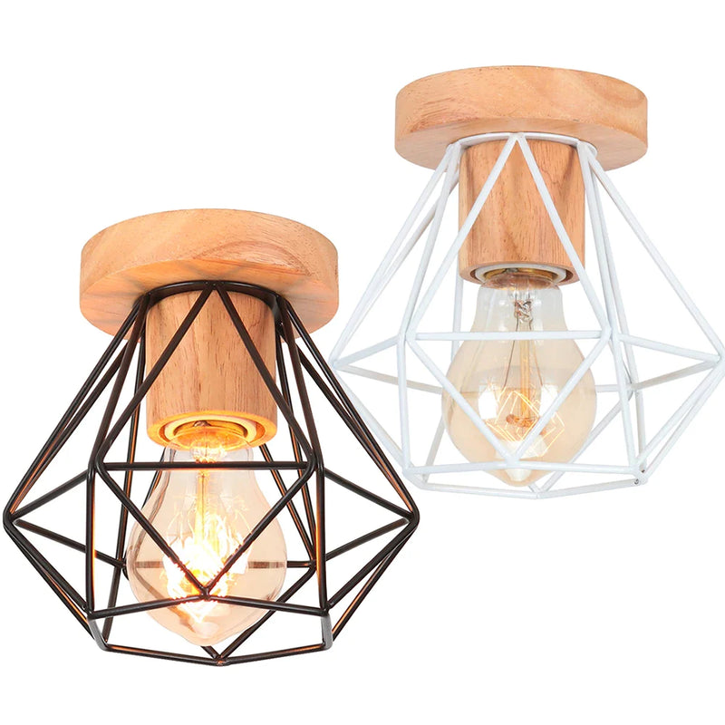 Afralia™ Iron Wood E27 Ceiling Light: Modern Nordic Mini Lamp for Living Room and Bedroom