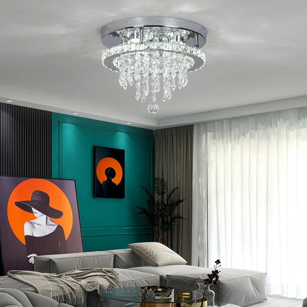 Afralia™ Diamond Crystal LED Ceiling Chandelier Pendant Light for Elegant Living Spaces