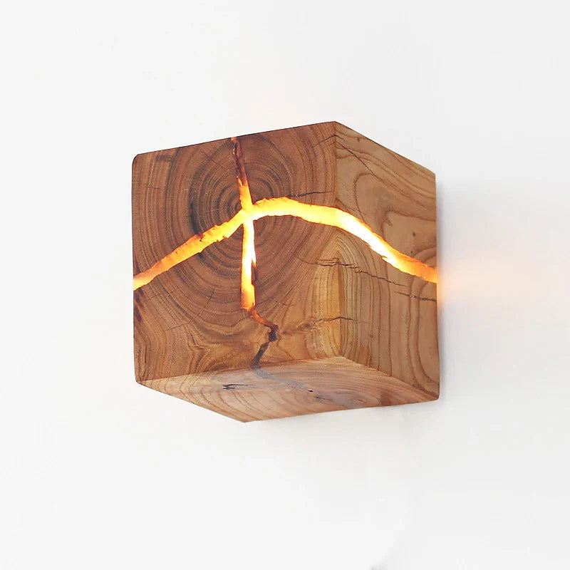 Afralia™ Solid Wood LED Wall Light Handmade Bedroom Decor Night Lamp