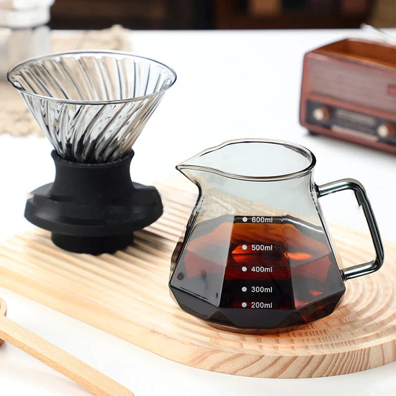 Afralia™ Glass Coffee Kettle Octagonal Pot for Tea/Coffee, 400/600ml Reusable Coffeeware