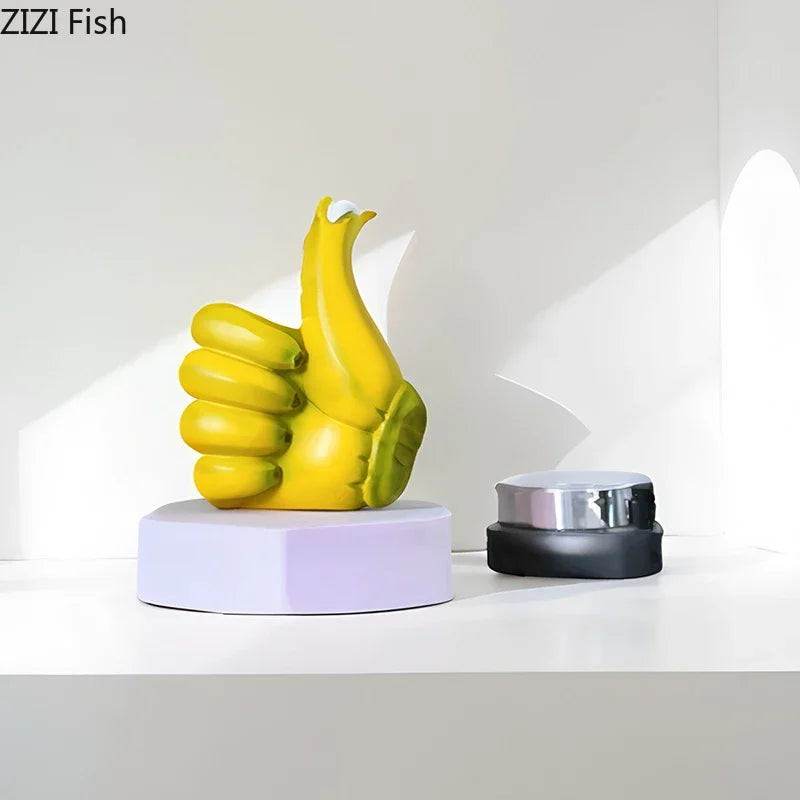 Afralia™ Banana Fist Thumbs-up Resin Statue Desk Ornament for Room Decor