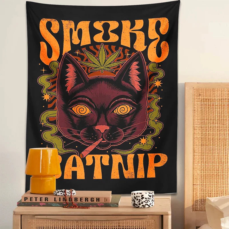 Afralia™ Smoke Catnip Tapestry Wall Hanging Tarot Cat Mysterious Divination Witchcraft Dorm Decor