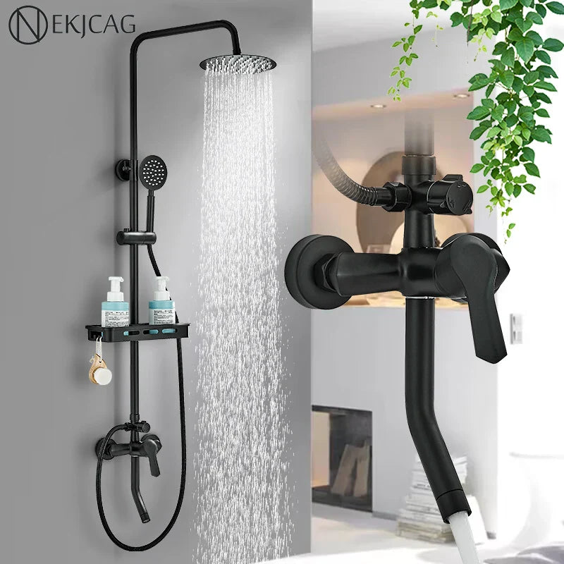 Afralia™ Round Rainfall Shower Faucet Set with Single Handle Wall Mount