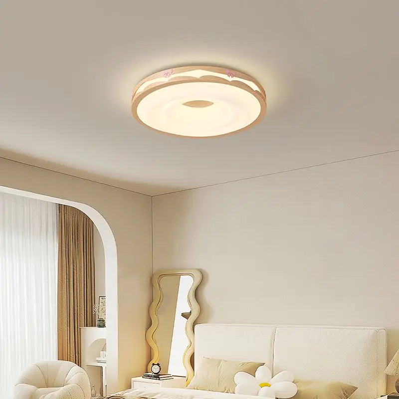 Afralia™ Cream Wind Walnut Round Master Bedroom Lamp Warm Retro Hanging Ball Ceiling