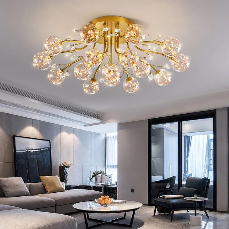Afralia™ Dendritic Crystal Ceiling Lamp: Nordic Luxury Glass Flower Chandelier for Bright Decor
