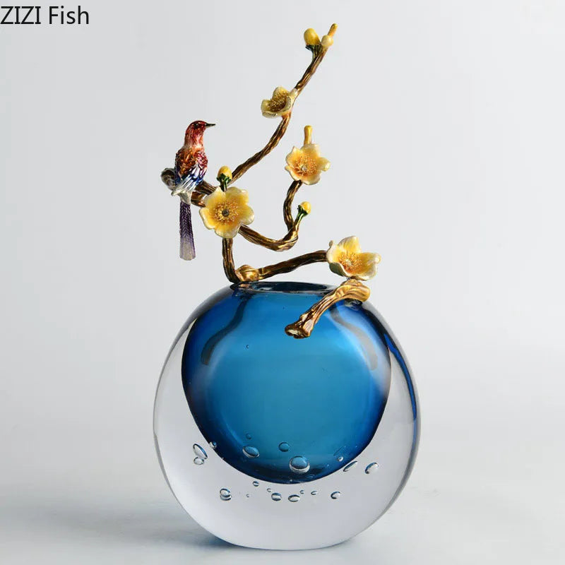 Afralia™ Ocean Heart Glass Vase - Transparent Blue Floral Room Decor