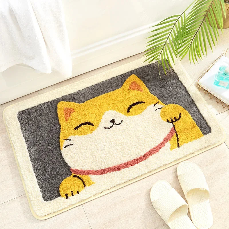 Afralia™ Cartoon Animal Bathroom Carpet - Non-slip Absorbent Soft Bath Rug