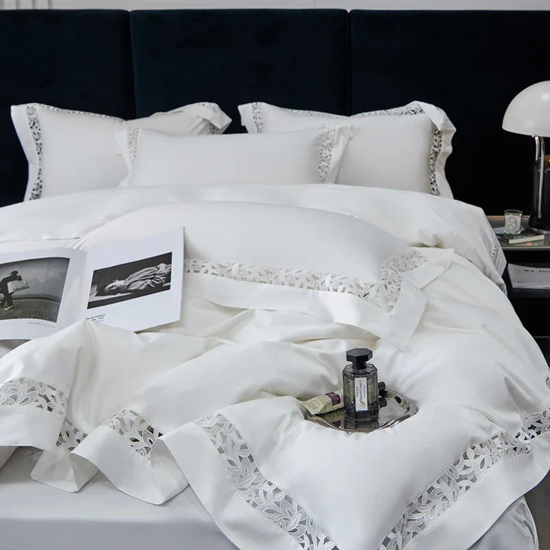 Afralia™ 1200TC Egyptian Cotton Bedding Set with Hollow Lace Broad Side