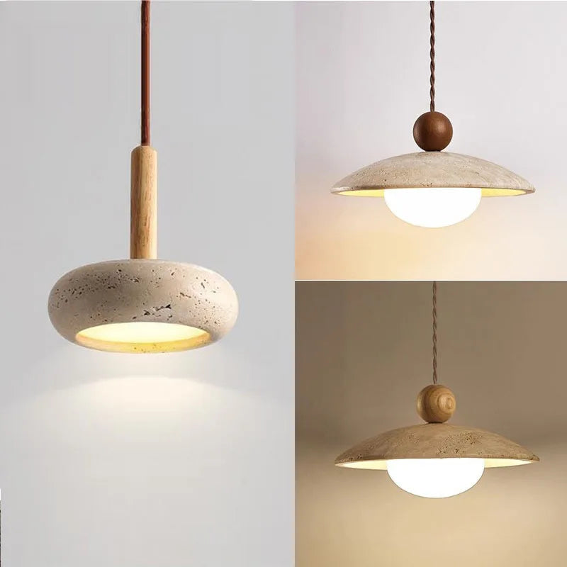 Yellow Travertine Afralia™ Led Pendant Lamps Cream Retro Nordic Hanging Lights