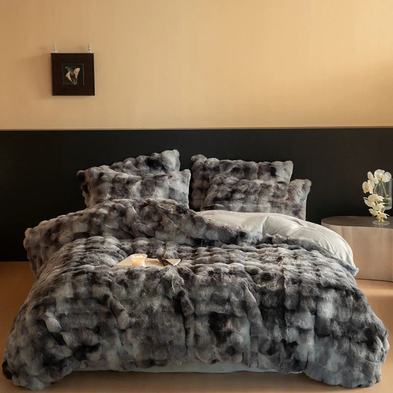 Afralia™ Luxe Faux Fur & Velvet Patchwork Bedding Set - Duvet, Sheet & Pillowcases