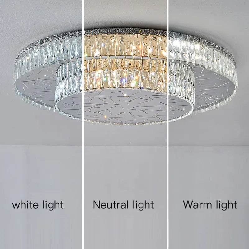Afralia™ Modern Round LED Chandelier for Living Room, Remote Control Stainless Steel Ceiling Lamp