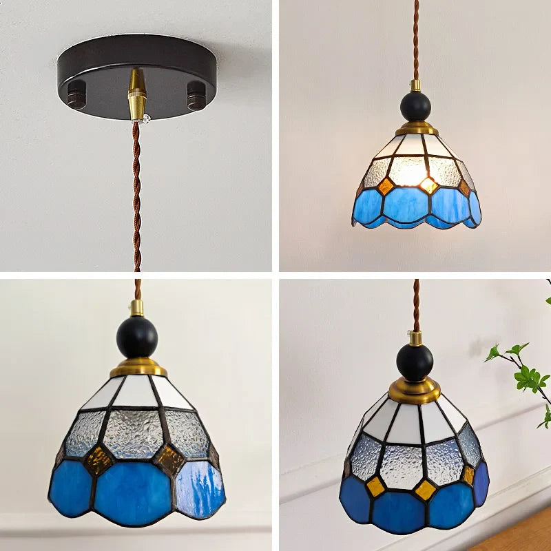 Afralia™ Tiffany Glass LED Pendant Light Fixture for Living Room Decoration
