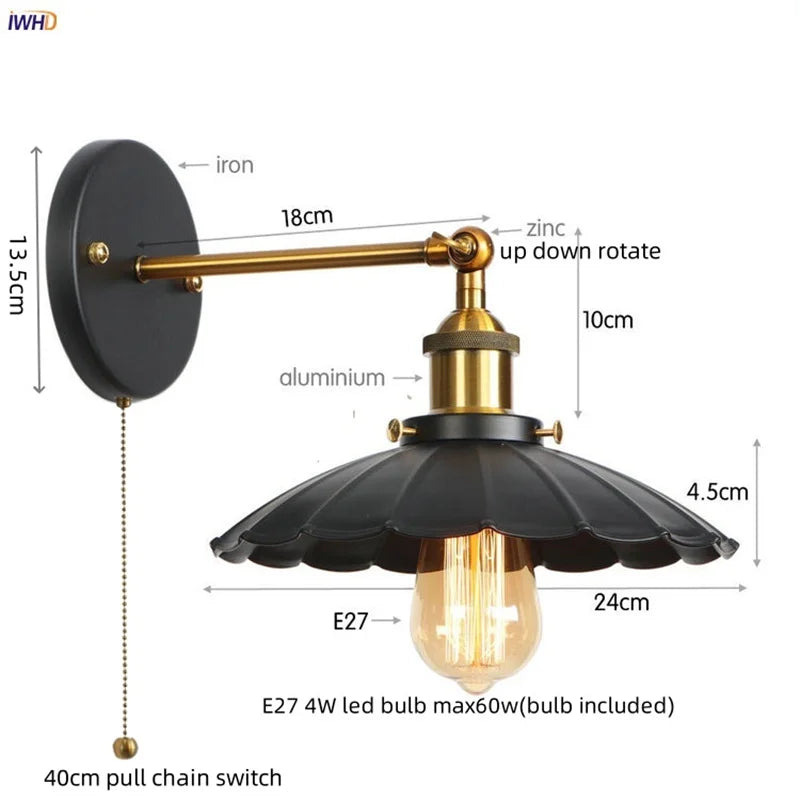 Afralia™ Gold Industrial LED Wall Lamp for Loft Stair & Bedroom Lighting