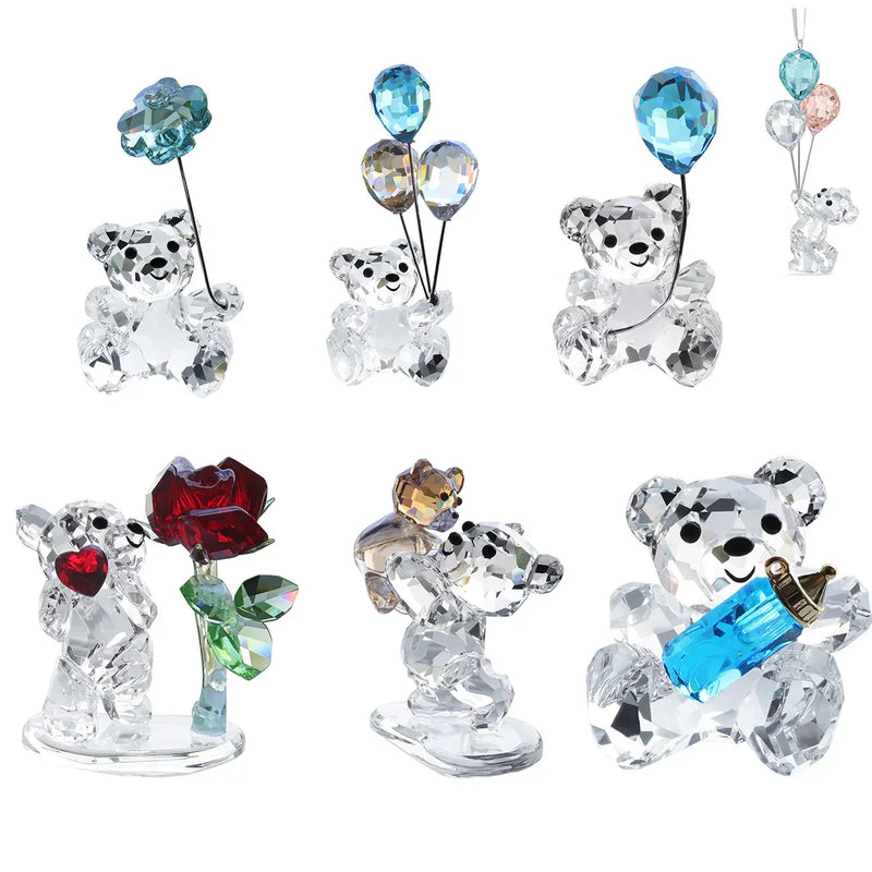 Afralia™ Clear Crystal Bear Sunflower Figurine Glass Animal Ornament Statue Collectible