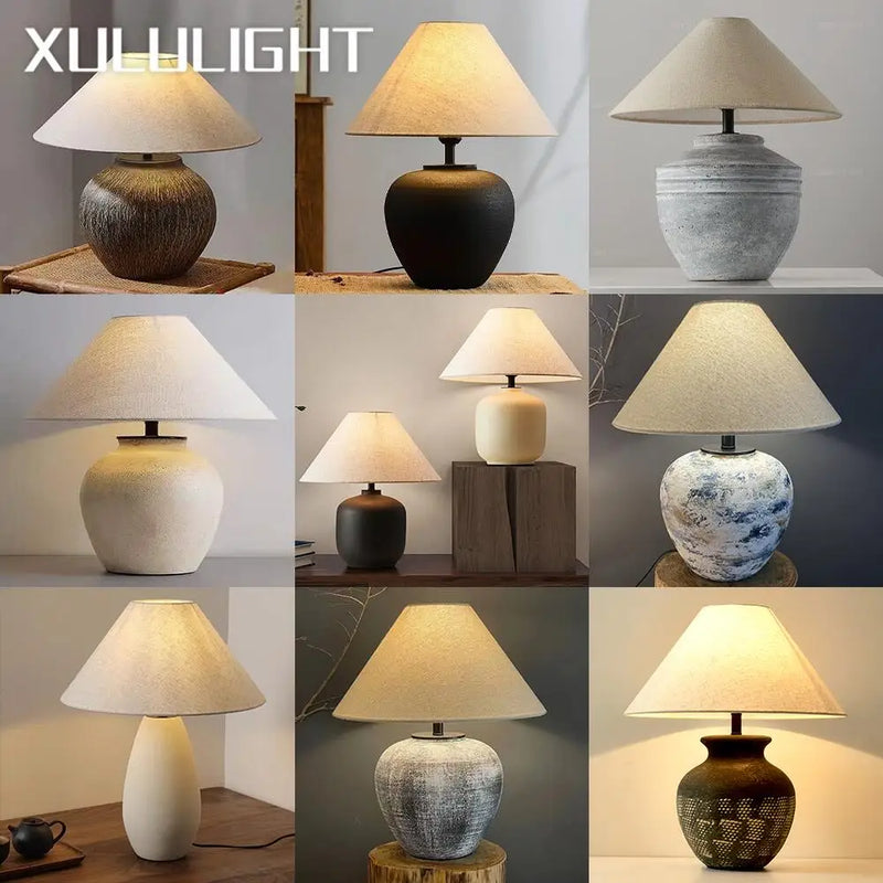 Afralia™ Wabi-sabi Ceramic Table Lamp Japanese-style Decoration Bedroom Living Room