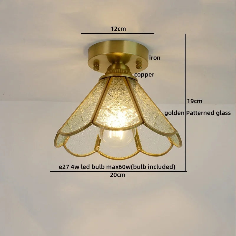 Afralia™ Modern Glass Copper LED Ceiling Light Fixture for Balcony, Living Room, Porch.