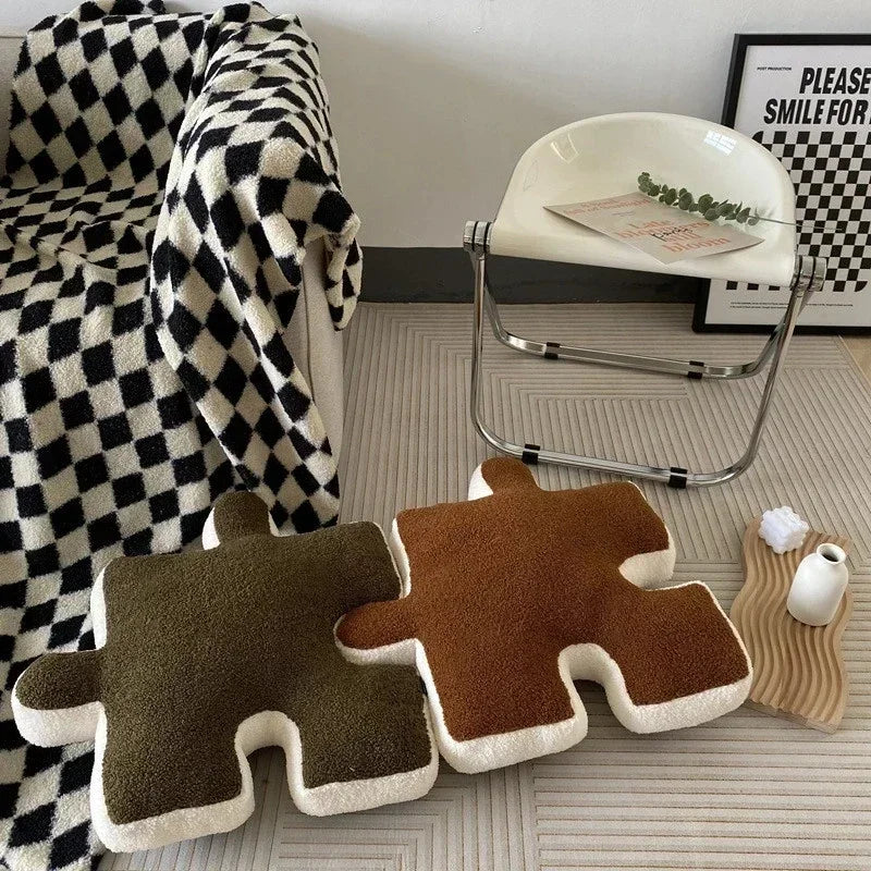 Afralia™ Teddy Velvet Jigsaw Seat Cushion - Plush Home Decor Throw Pillow