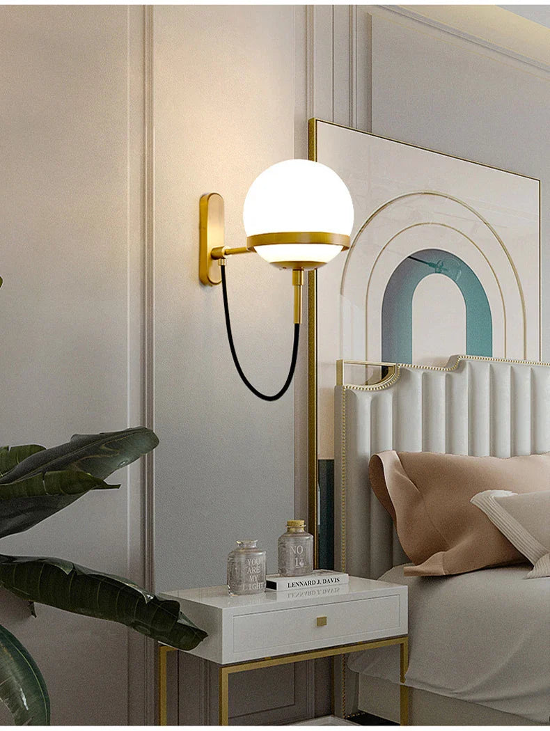 Afralia™ Glass Shade Wall Sconce Lamps for Hotel Bedroom LED Lights