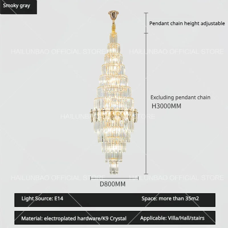 Afralia™ Hollow Spiral Staircase Chandelier | Modern Long Crystal Light for Villa Livingroom