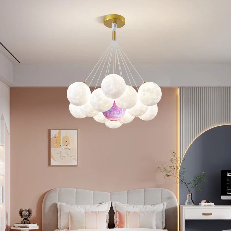 Afralia™ Planet Bubble Moon LED Chandelier: Modern Nordic Style for Home Decor & Lighting
