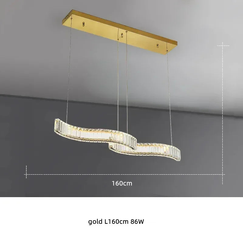 Afralia™ Modern S Wave Steel Crystal Pendant Lights - Dimmable LED Luminaria