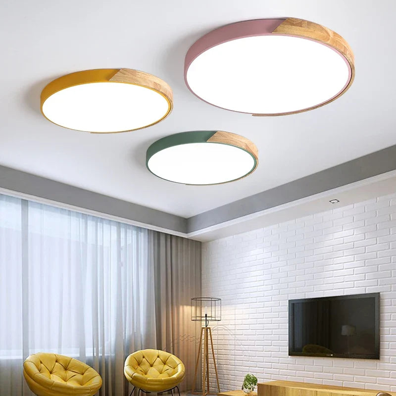 Afralia™ Wood Round LED Ceiling Light for Modern Home Decor and Kids' Room