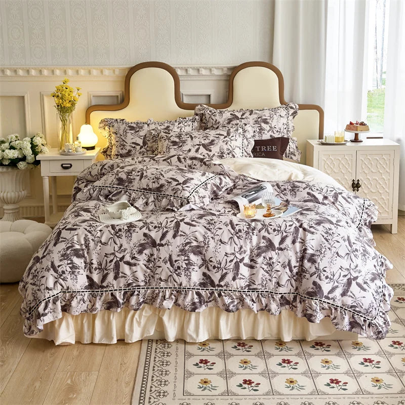 Afralia™ Luxury Lace Ruffles Princess Bedding Set - Queen/King Size