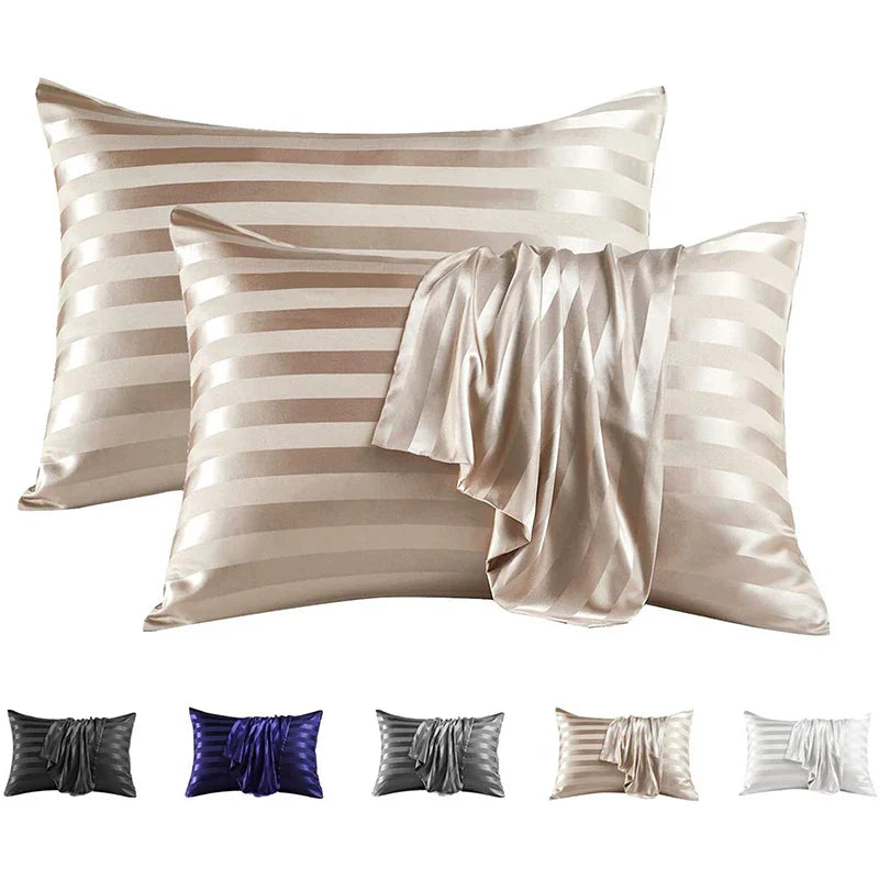 Afralia™ Luxury Satin Stripes Pillowcase | Soft Jacquard Pillow Cover for Queen & King Size