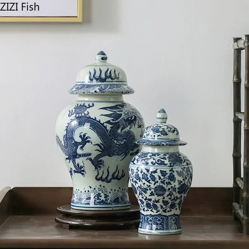 Afralia™ Blue White Porcelain General Jar: Ceramic Tea Caddy Candy Pot Storage Container
