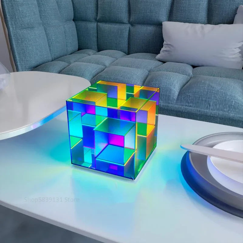 Afralia™ LED Magic Cube Acrylic Table Lamp - Colorful Small Desk Light