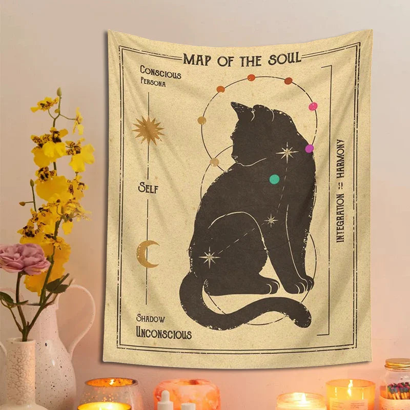 Boho Tarot Cat Tapestry for Kids Room Decor by Afralia™