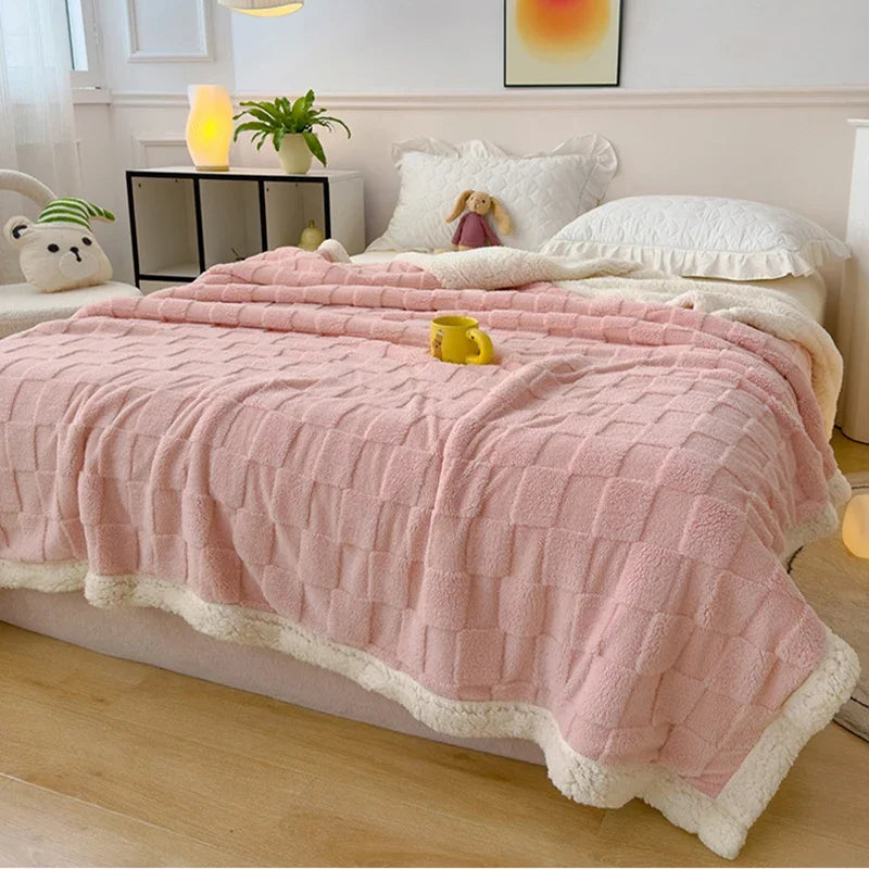 Afralia™ Checkerboard Lambs Wool Blanket, Cozy & Soft Throws for Sofa & Bed