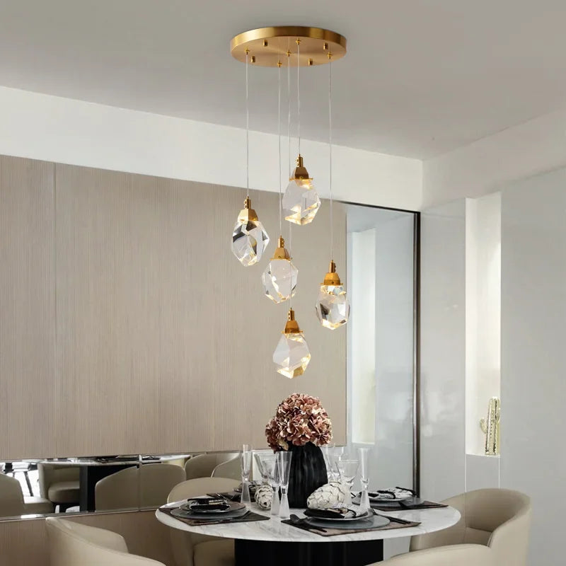 Afralia™ Golden Diamond Crystal Chandelier LED Large Living Room Hall Lighting